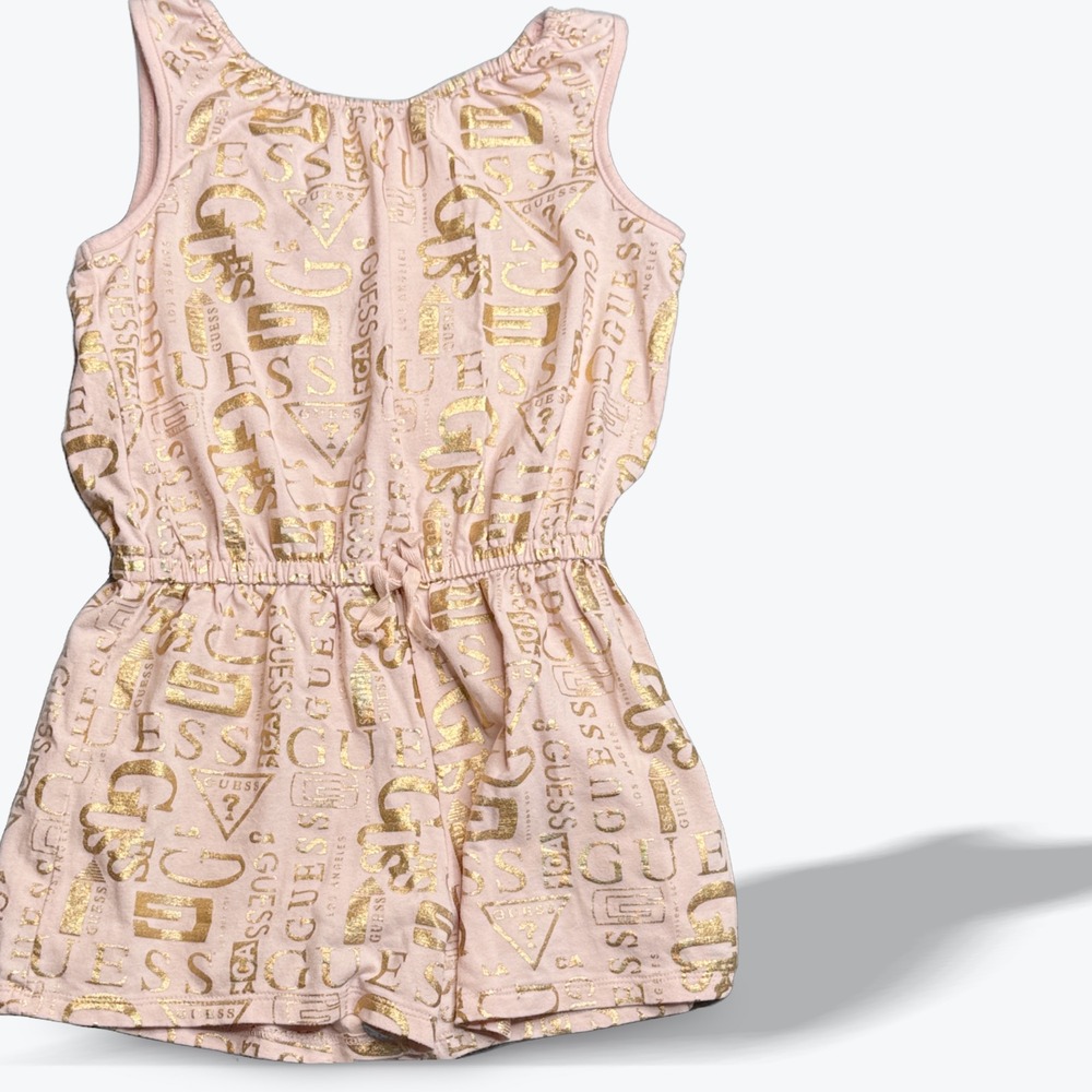 Guess Kids Pink‎ Romper Gold Logo Print Sleeveless One-Piece Size 10